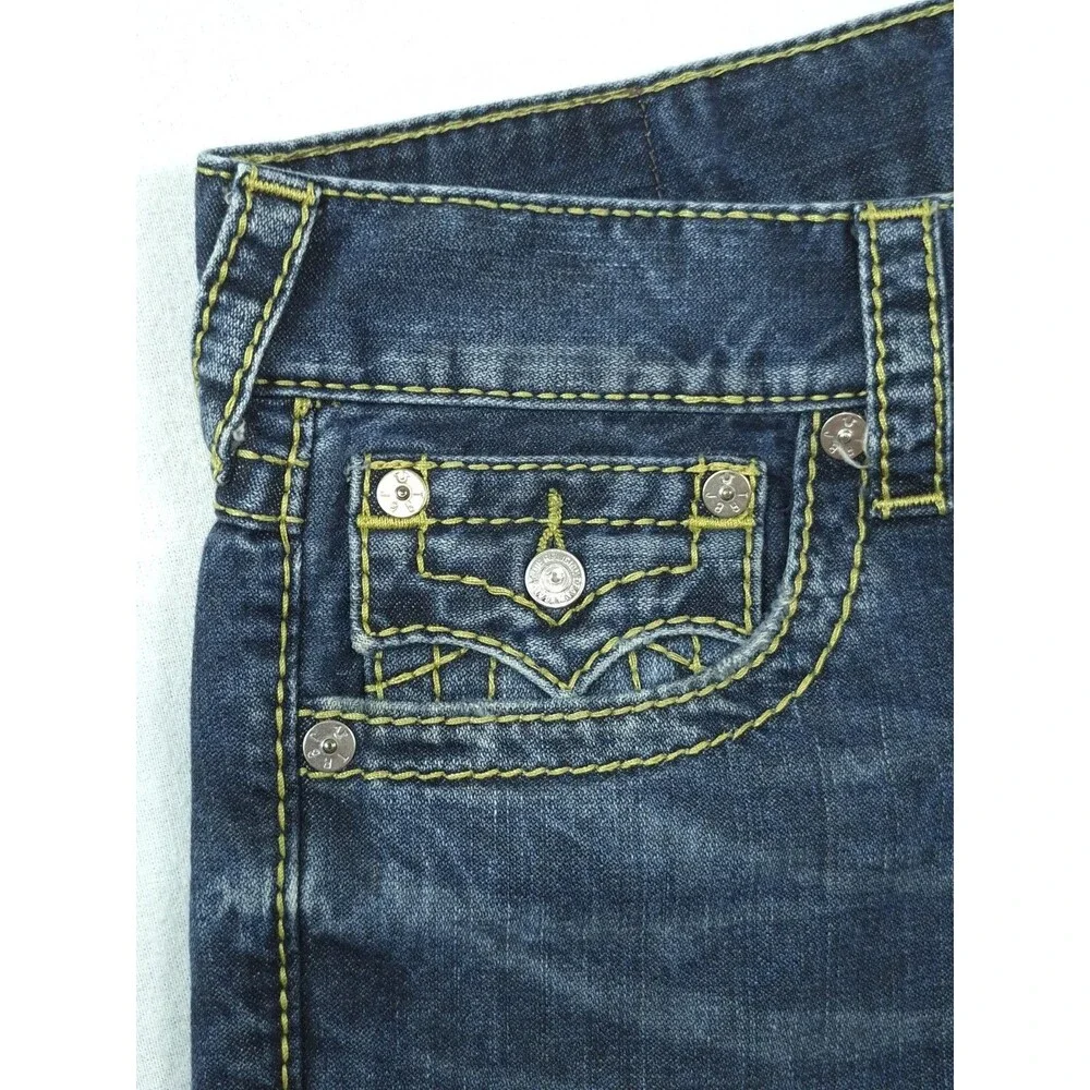 True Religion Skinny Jeans Mens 30 Gold Big T Flap Pocket Bold Stitch Y2K Rocker